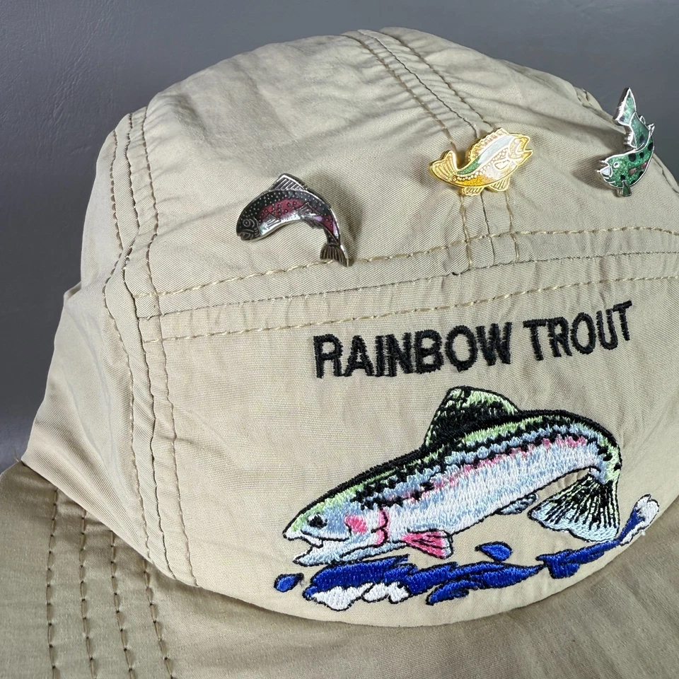 De Colección Sombrero de Pesca Billete Largo 5 Paneles Bronceado Gorra Trucha Arco Iris con Alfileres Ajustables EE. UU. Foto 4 de 4