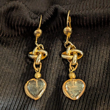 Gold Tone Heart Dangle/Drop Hook Earrings Lov...
