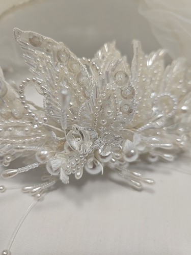 Ivory Bridal Wedding Veil With Tiara Made With Pearl