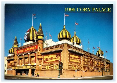 1996 Mitchell Corn Palace Murals Onion Dome Turrets Agricultural SD Postcard