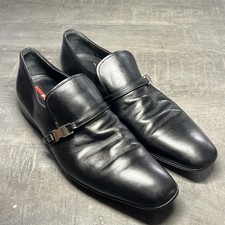 Prada Black Leather Harness Buckle Dress Loafers Men’s EU 44 US 11 Made Italy