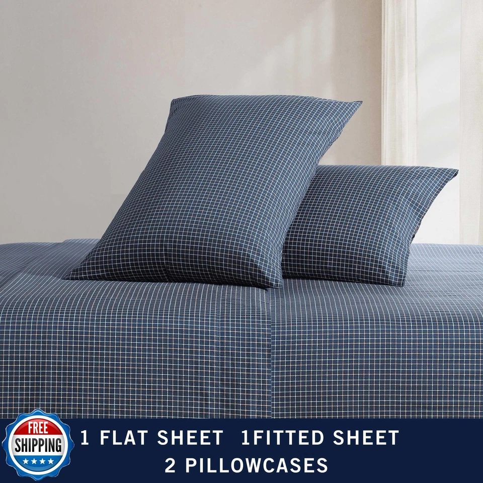 Nautica - Sábanas King, Juego de Cama Premium Algodón Percal, Decoración del Hogar a Cuadros, Foto 3 de 4