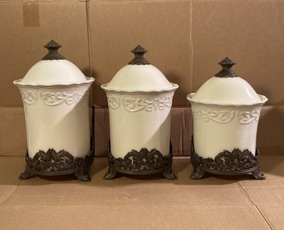 Chris Madden JCP Corvella Stoneware Canister Set of 3 Ivory