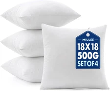 MIULEE Pillows Inserts, Pack of 4 18X18 Inch 100% Virgin Microfiber Filling Thro