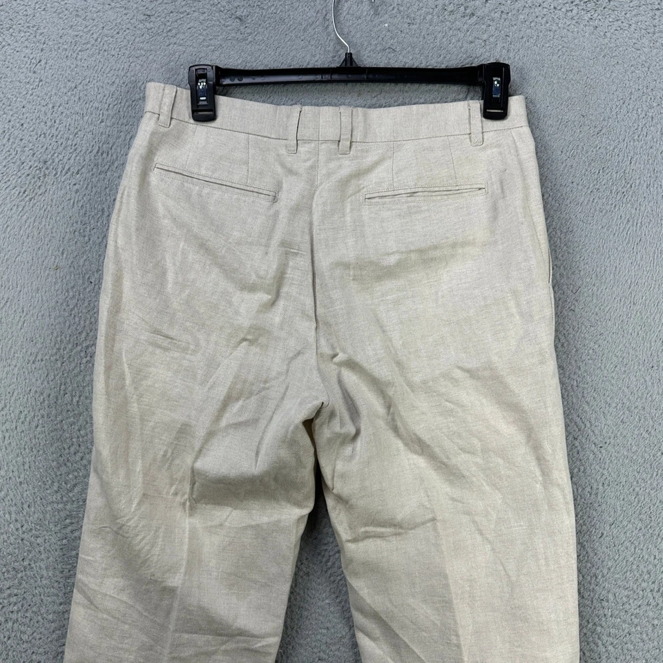 Pantalones de vestir Claiborne mezcla de lino para hombre 34X30 beige frente plano pierna recta bolsillo Foto 2 de 4