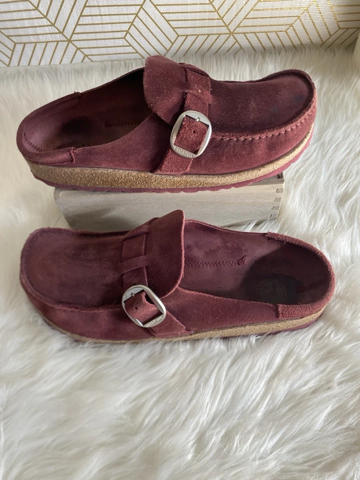 Birkenstock Women’s Maroon Clogs Buckley Suede Size 8 - 8.5 US Size 39 EU Good - Image 2 of 4