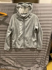 NIKE Full Zip Youth XL Therema Full Zip Hooded Jacket Long Sleeve Gray