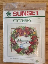 Sunset Stitchery Home for Christmas 2076 Needlepoint Kit 16 x 16 Wreath 1983 NIP