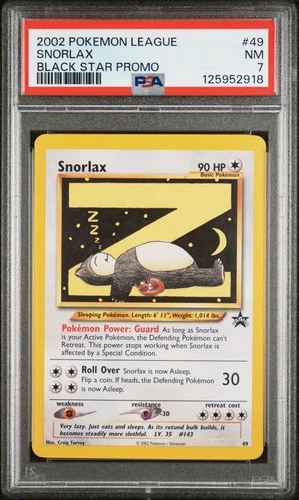2002 WOTC POKEMON LEAGUE BLACK STAR PROMO SNORLAX #49 SLEEPING SNORLAX PSA 7 D