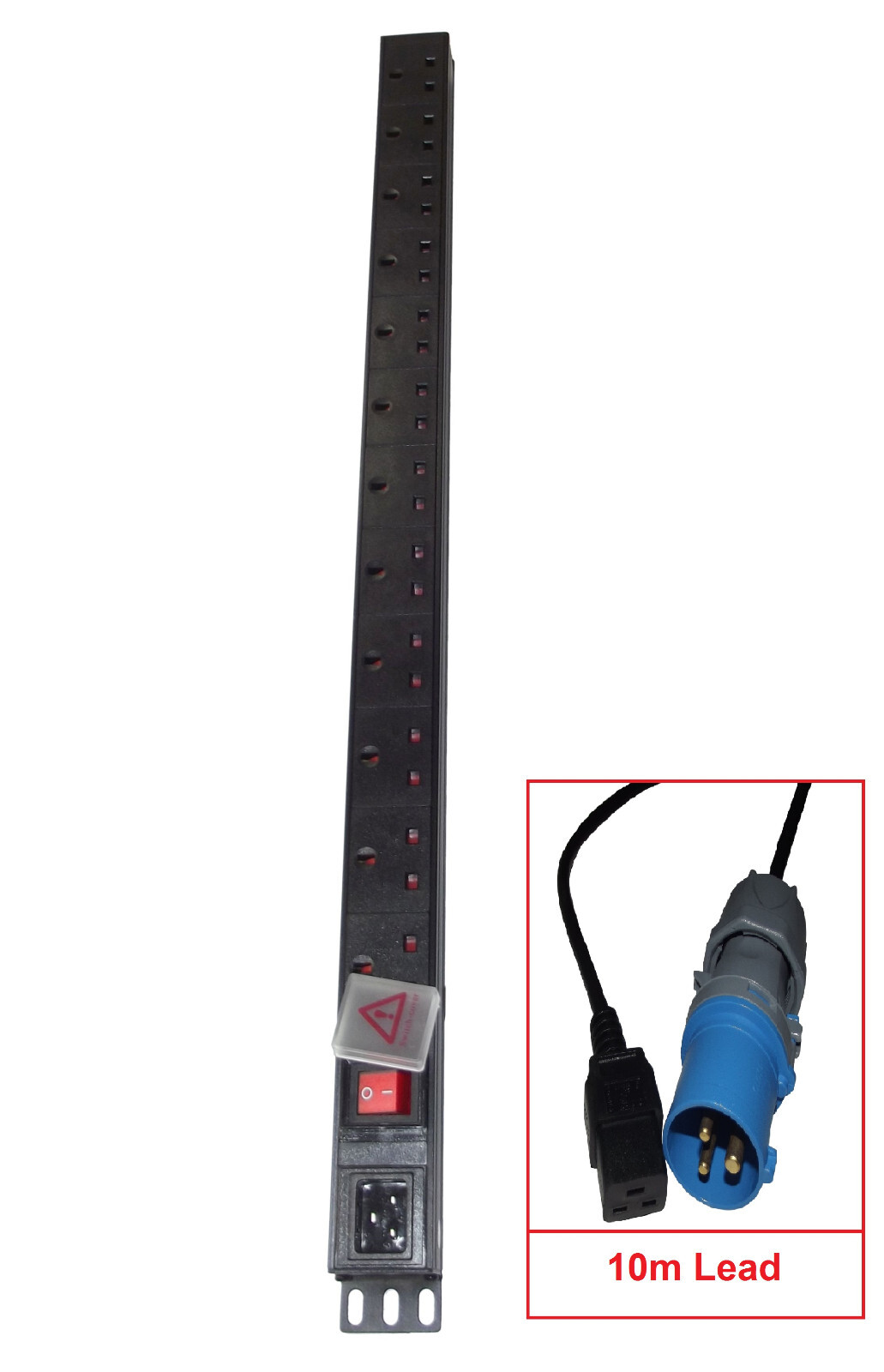 12 way UK PDU VERTICAL MOUNT to 10M 16A COMMANDO PLUG Power Distribution Unit