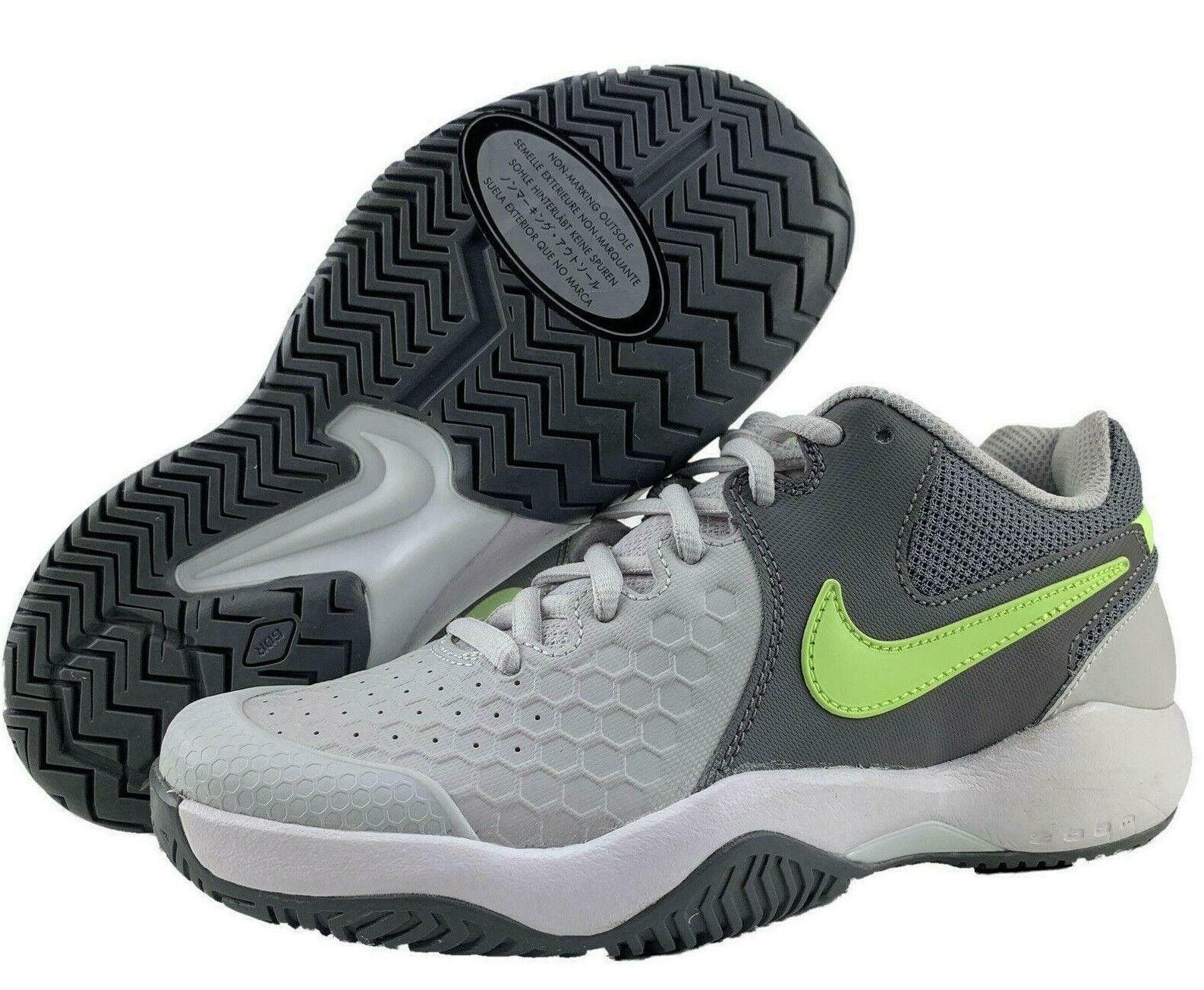 Nike Tennis Shoes Womens Air Zoom Grey Green Non Marking |