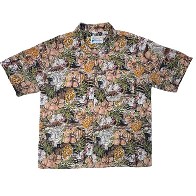 Vtg Montage Tropics Shirt Mens AOP Hawaiian Floral Pineapple XL Tropical Coastal