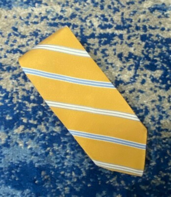 Brooks Brothers Yellow Blue White Bias Stripes Italian Silk Necktie Made in USA