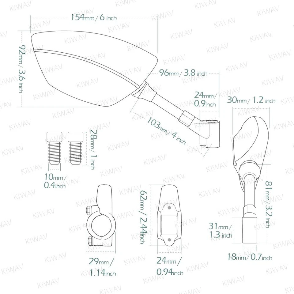 KiWAV black mirrors Redline with handlebar silver clip 7/8" 22mm fits ATV ε - Image 2 of 4
