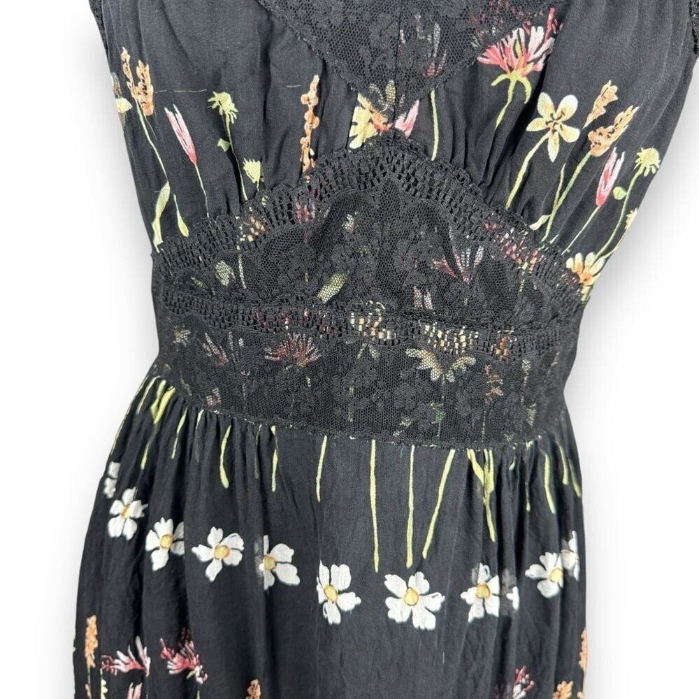Anna Sui Anthropologie Womens Silk Babydoll Dress Size 6 Floral Whimsigoth Fairy
