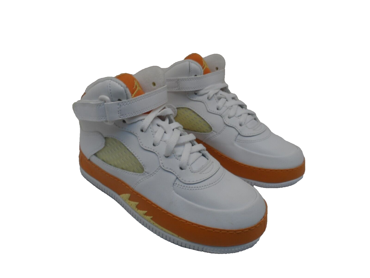 Air Jordan Girl's AJF 5 (PS) Athletic Shoe White/Carrot Lemon Size