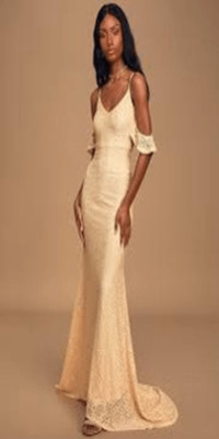 Lulu s Declare My Love Cream Lace Cold-Shoulder Mermaid Maxi Dress