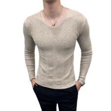 Men's V Neck Knitwear Sweater Jumper Pullover Slim Fit Long sleeve Leisure New L
