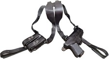 Leather Horizontal Shoulder Holster System With Double Magazine For Glock Models Leather Horizontal Shoulder Holster System With Double Magazine For Glock Models