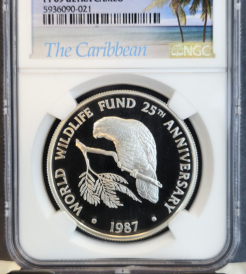 1987 ケイマン諸島 シルバー 5ドル アマゾン パロット NGC PF69 1987 CAYMAN ISLANDS SILVER 5 DOLLARS AMAZON PARROT NGC PF 69 ULTRA