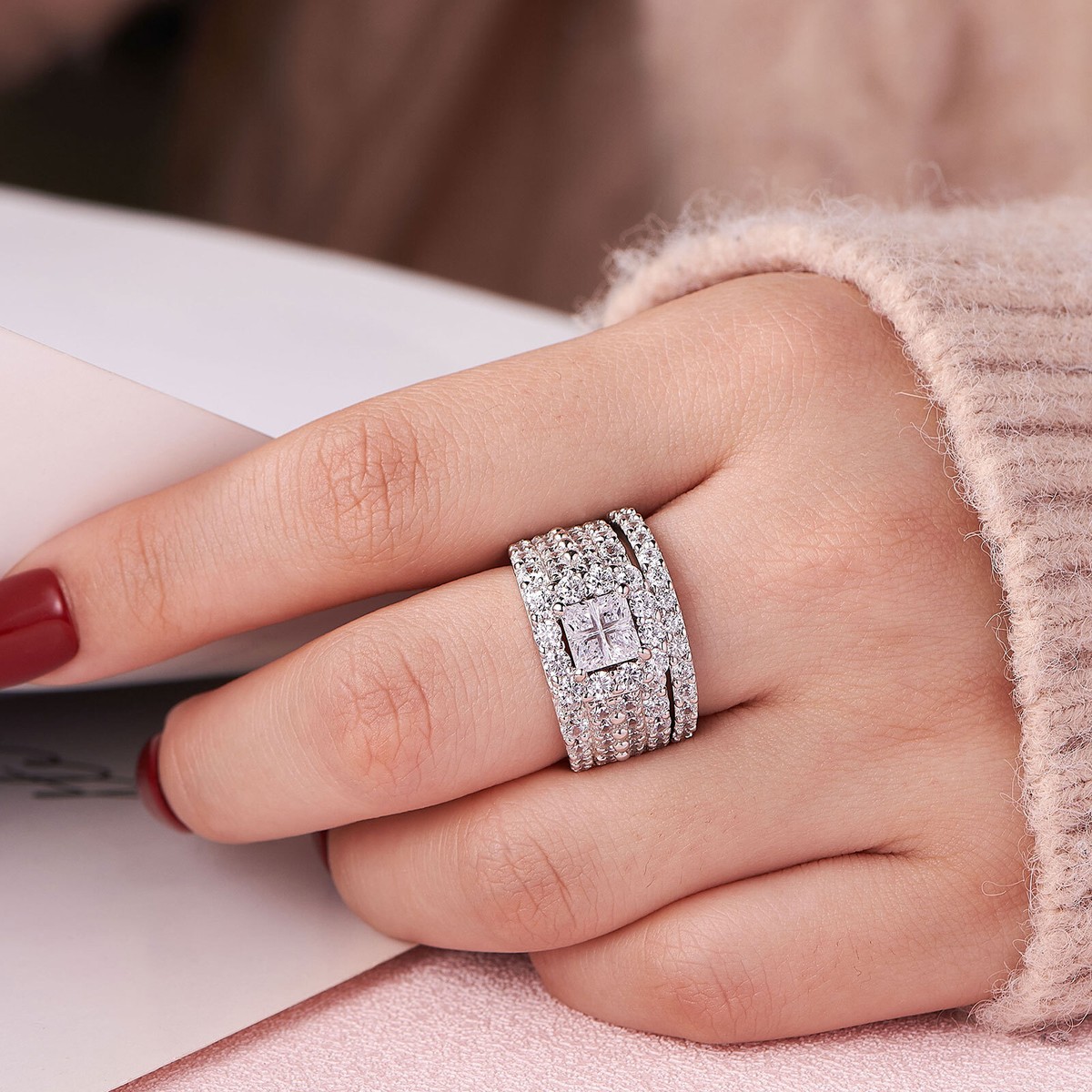 Sterling Silver Engagement Wedding Eternity Ring Set Full Eternity