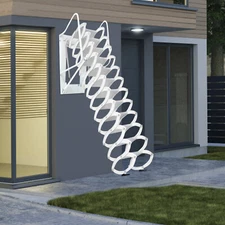 10ft Attic Ladder Folding Loft Ladder 12 Steps Stair Pull Down Ladder Wall-Mount