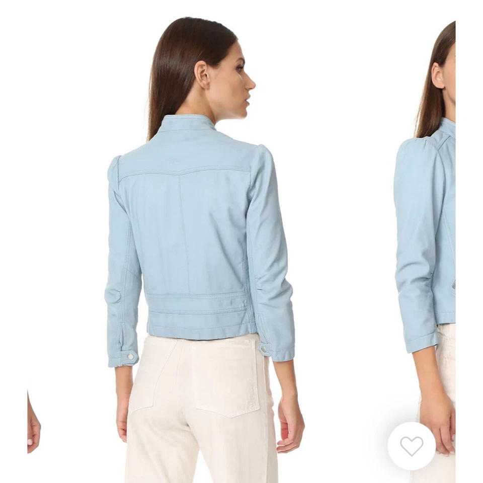Chaqueta de cuero lavado azul claro Rebecca Taylor talla 4 Foto 2 de 4