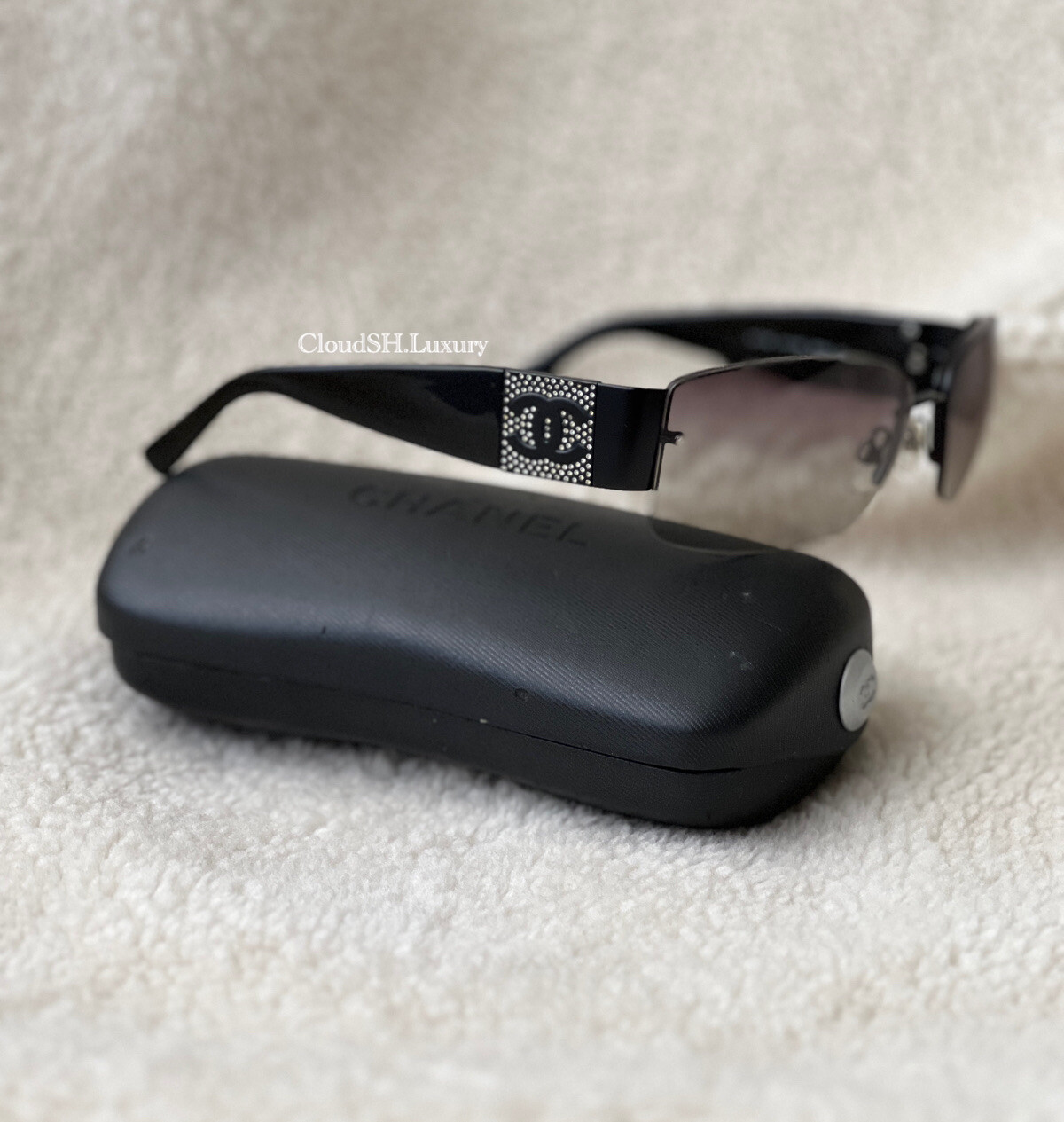 Auth Chanel Vintage Retro Black Crystal CC Logo Sunglasses - RARE
