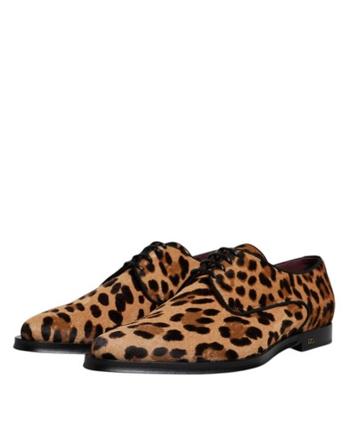 Dolce&Gabbana Men Brown Derby Shoes Fur Leather Leopard Print Booties Sz EU 41.5 - Picture 4 of 8