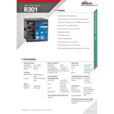 Mikro Protection Earth Leakage Relay Electrical Leakage Control Model R301-230A
