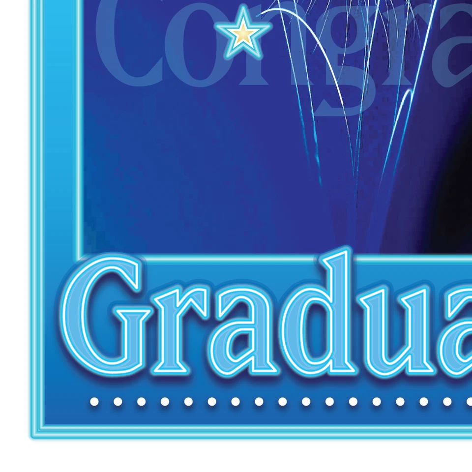 PERSONALIZAR Nombre en el frente Graduación Felicidades Tarjeta Azul Fuegos Artificiales Estrellas Foto 4 de 4