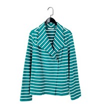 Isaac Mizrahi Live Green White Striped Jersey Wrap Blazer Jacket - Size L 12 14
