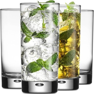 Highball Glasses set of 4 17 oz Drinking Glasses Red Series Heavy Bubble Base