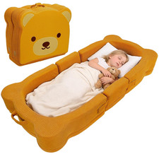 Toddler Travel Bed, Portable Foldable Toddlers Floor Beds, Bear Style Soft Foam