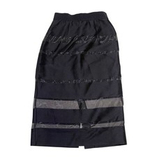 Milly Black Sheer Mesh Striped Pencil Skirt Cotton Blend Midi Size 2 Made in USA