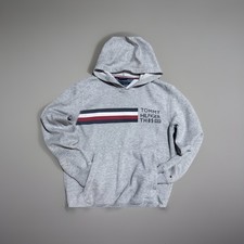 Tommy Hilfiger Boys Hoodie Size L 16/18 Gray Pullover TH85 Stripe Flag Logo