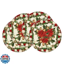 XCHI Christmas Poinsettias Leaves Bells Snowflakes Winter Xmas Round Placemat