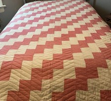 Vintage Very Old Pink  Ivory Hand Stitched Quilt 82" x 68" Reverse 2 Ivory READ