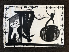 Original 80s Outsider Art Primitive Figural Painting Stuart Buehler 17.5x12"