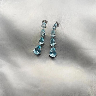 4 kt Birnenschliff Laborgefertigt Aquamarin Ohrhänger/Ohrhänger 14 K Weißgold vergoldet