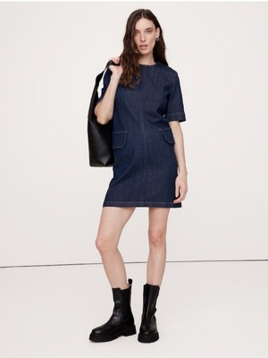banana republic denim mini dress Women's Denim Pocketed Mini Dress Rinse Regular Size XXL