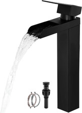 Black Tall Waterfall Bathroom Faucet, Single Hanlde Vessel Sink Faucet with Wate