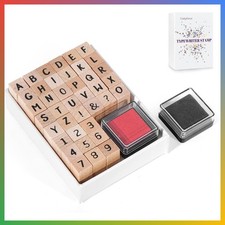 Wooden Letter Stamps 41 PCS Alphabet Numbers Ink Pad Crafting Scrapbooking Card