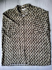 Vintage Pierre Cardin Button Basket weave Geometric Black Beige Size XXL Rayon