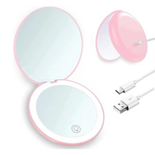 LED Rechargeable 1X/10X Magnifying Cosmetic Vanity Mirror with Lights Compact Po