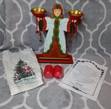 VTG Kathe Wohlfahrt Wooden Candleholder Christmas Angel Rothenburg Germany