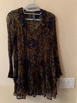 Anthropologie The Marais Printed Chiffon Mini Dress Floral Button Ruffle  XSP