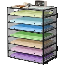 8 Tier Paper Organizer with Handle, Metal Mesh Desk File Organizer, Large Cap...