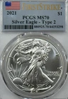 2021  Silver American Eagle • Type 2 • First Strike • PCGS MS 70