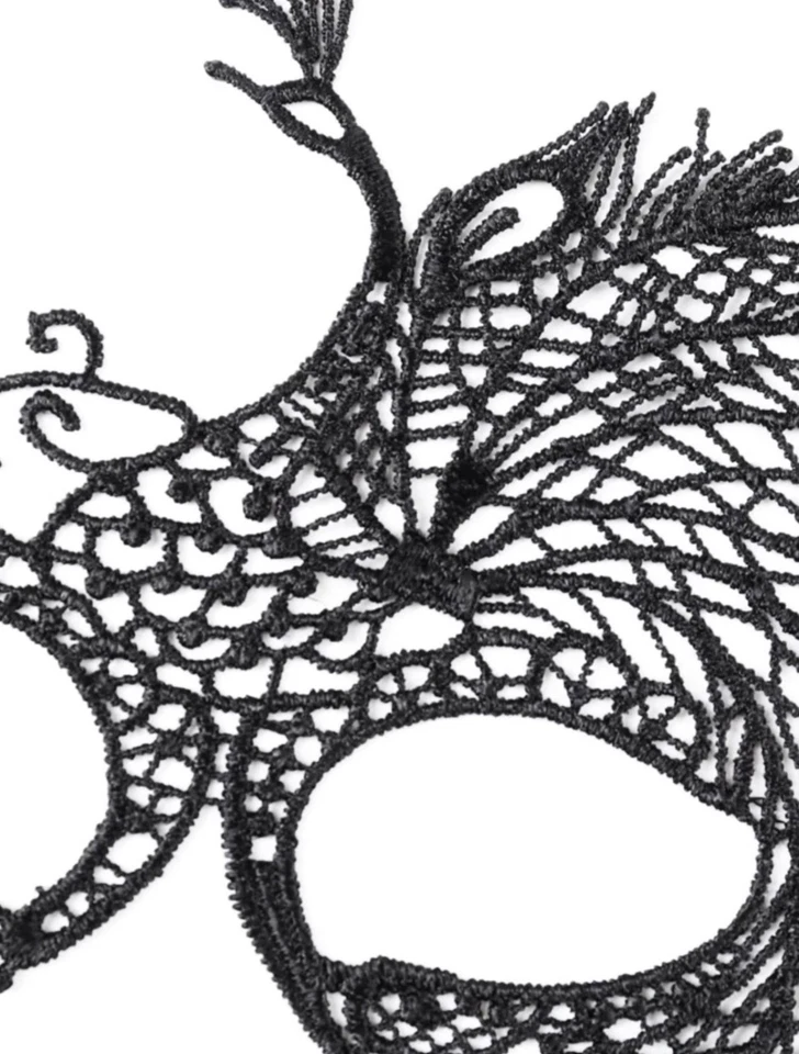 Máscara de mascarada de pavo real de encaje negro - ¡Goberna la noche con plumas y estilo! Nuevo con etiquetas Foto 4 de 4